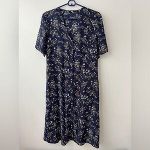 Uniqlo Floral Midi Dress - Dark Blue and Pink